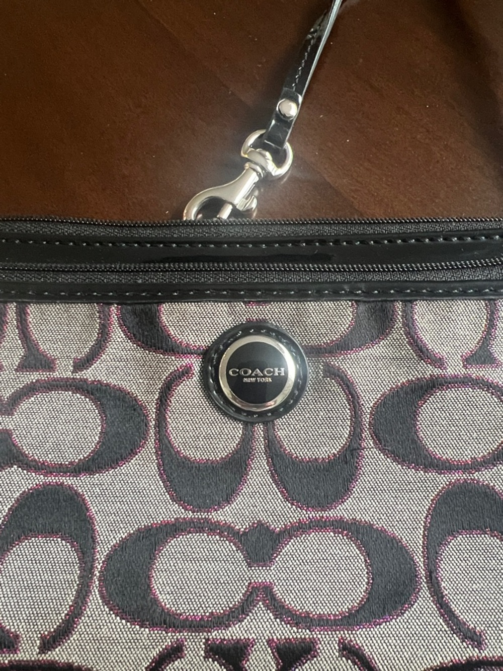 Coach Pink and Black Signature Wristlet with Wrist Strap - Picture 2 of 8